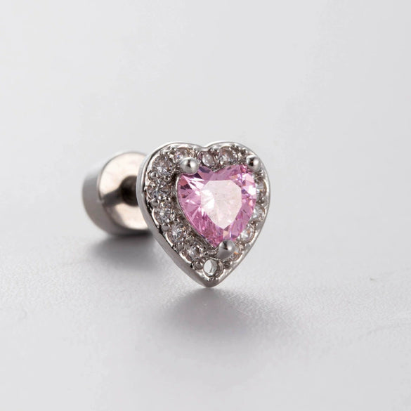 Wholesale Women's Sweet Style Titanium Steel Earrings With Pink Zircon And Heart Shape Design