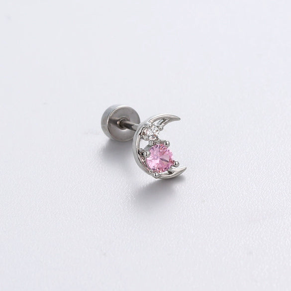 Wholesale Women's Sweet Style Titanium Steel Earrings With Pink Zircon And Heart Shape Design