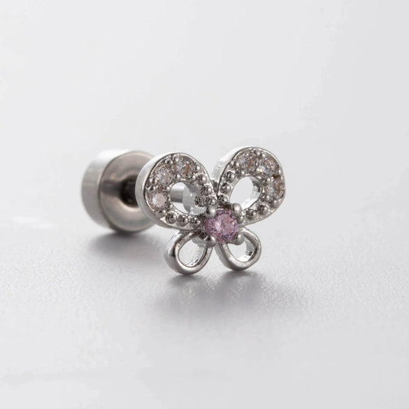 Wholesale Women's Sweet Style Titanium Steel Earrings With Pink Zircon And Heart Shape Design