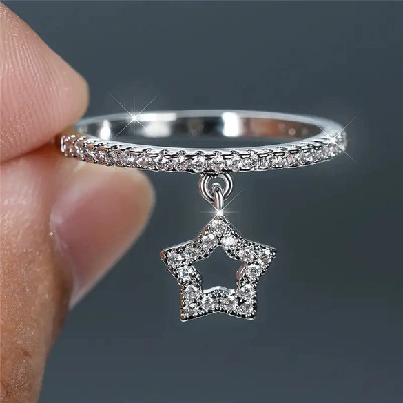 Wholesale Women's Sweet Stylish Copper Star Heartshaped Zircon Jewelry Pendant Ring