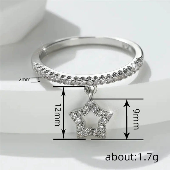 Wholesale Women's Sweet Stylish Copper Star Heartshaped Zircon Jewelry Pendant Ring