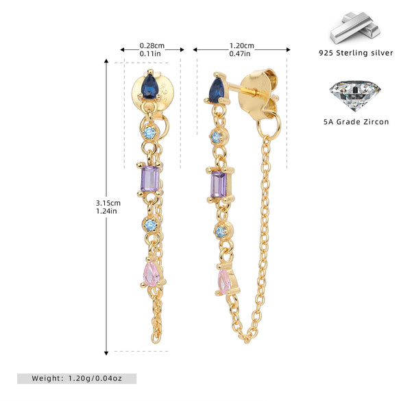 Wholesale Women's Tassel Earrings 925 Sterling Silver Geometric Colorful Zircon
