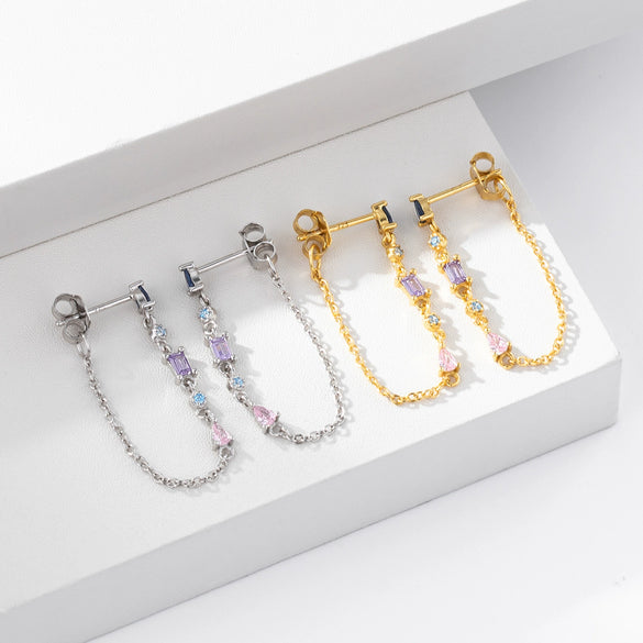 Wholesale Women's Tassel Earrings 925 Sterling Silver Geometric Colorful Zircon