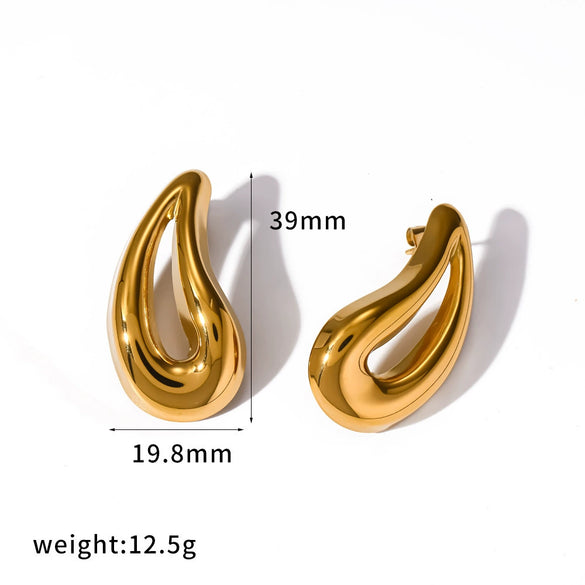 Wholesale Women's Temperament Dropshaped Stainless Steel Titanium Steel Stud Earrings With Pvd Furnace Vacuum Real Gold Plating