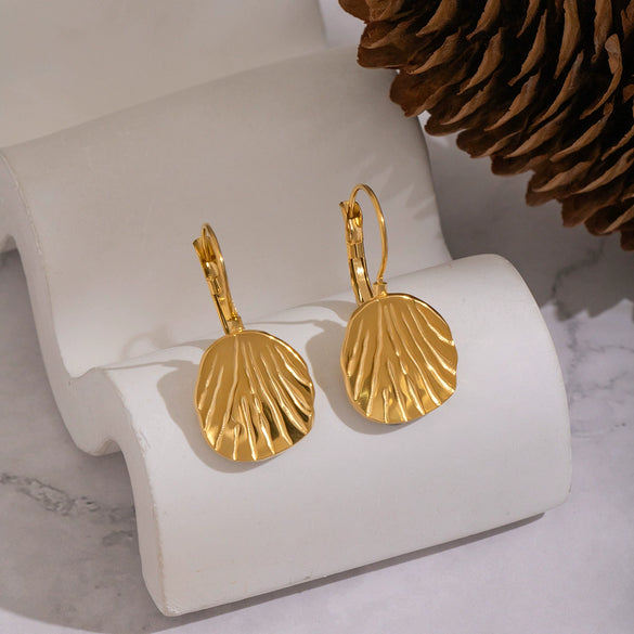 Wholesale Women's Textured Leaf Earrings Stainless Steel Pvd Furnace Vacuum Real Gold Plated Jewelry