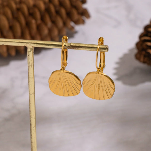 Wholesale Women's Textured Leaf Earrings Stainless Steel Pvd Furnace Vacuum Real Gold Plated Jewelry
