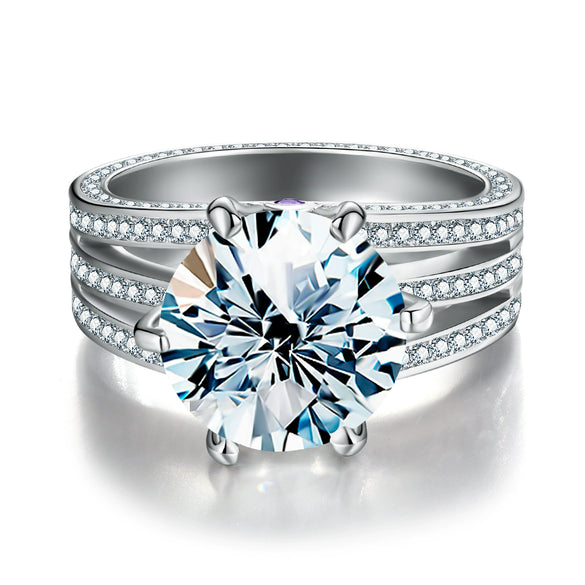 Wholesale Women's Three Rows Six Claw Ring In S925 Sterling Silver With Geometric Pattern And Electroplating Treatment
