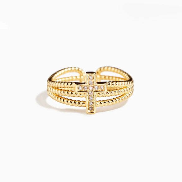 Wholesale Women's Threelayer Cross Adjustable Ring S925 Sterling Silver Geometric Electroplated