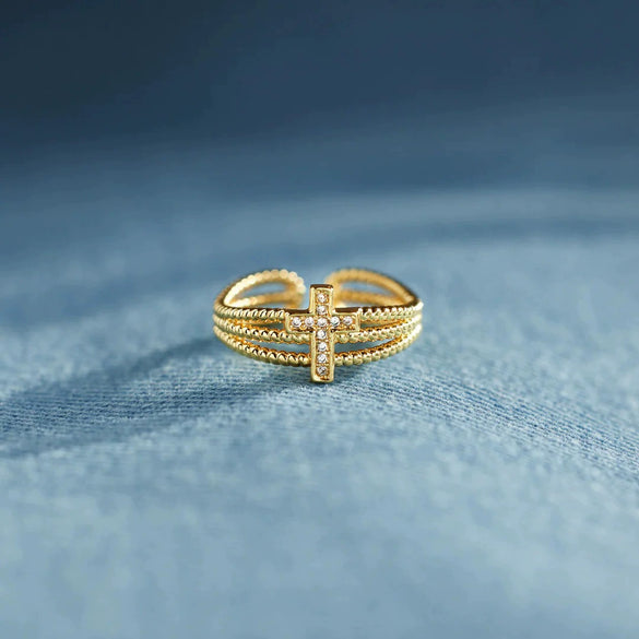 Wholesale Women's Threelayer Cross Adjustable Ring S925 Sterling Silver Geometric Electroplated