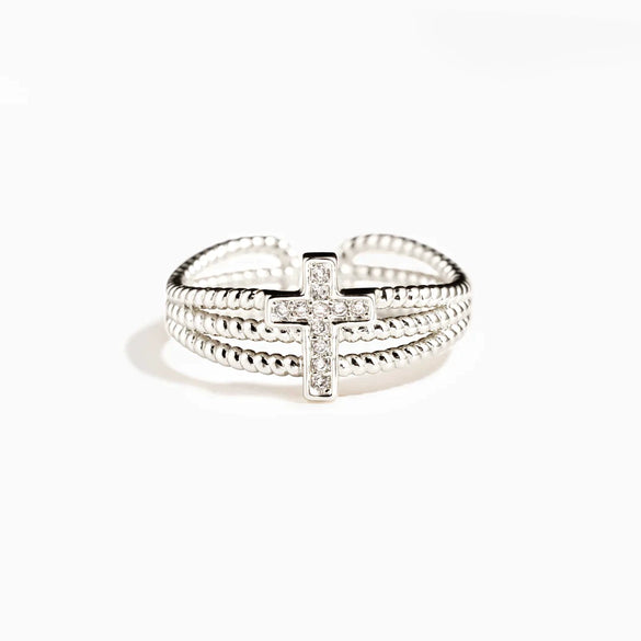Wholesale Women's Threelayer Cross Adjustable Ring S925 Sterling Silver Geometric Electroplated