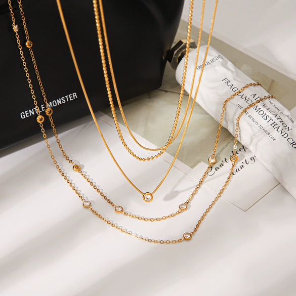 Wholesale Women's Threelayer Titanium Steel Geometric Necklace With Electroplating