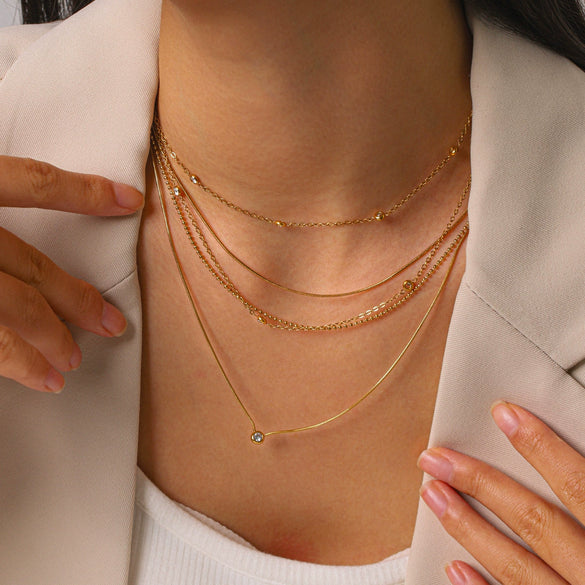 Wholesale Women's Threelayer Titanium Steel Geometric Necklace With Electroplating