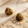 Wholesale Women's Tiger's Eye Stone Geometric Titanium Steel Electroplated Earrings In Maillard And French Retro Style