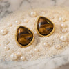 Wholesale Women's Tiger's Eye Stone Geometric Titanium Steel Electroplated Earrings In Maillard And French Retro Style