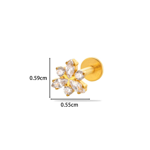 Wholesale Women's Titanium Alloy Ear Nail And Lip Nail Rod With Butterfly Star Moon And Flower Pattern Electroplating