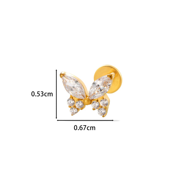 Wholesale Women's Titanium Alloy Ear Nail And Lip Nail Rod With Butterfly Star Moon And Flower Pattern Electroplating