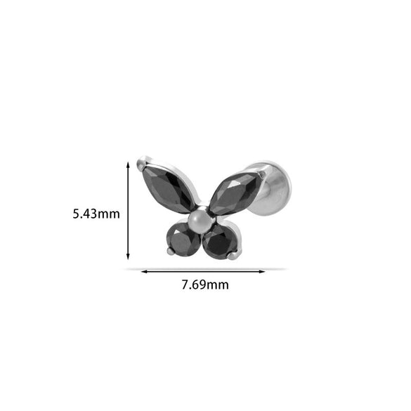 Wholesale Women's Titanium Alloy Heart Shape Inlaid Zircon Electroplated Butterfly Internal Tooth Screw Lip Nail Rod Cartilage Puncture Ear Bone Nail