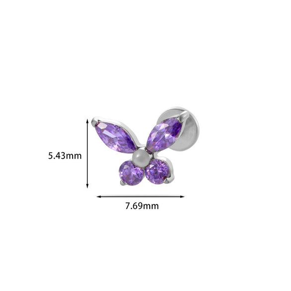 Wholesale Women's Titanium Alloy Heart Shape Inlaid Zircon Electroplated Butterfly Internal Tooth Screw Lip Nail Rod Cartilage Puncture Ear Bone Nail