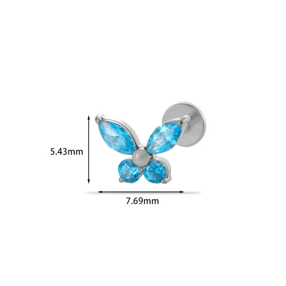 Wholesale Women's Titanium Alloy Heart Shape Inlaid Zircon Electroplated Butterfly Internal Tooth Screw Lip Nail Rod Cartilage Puncture Ear Bone Nail