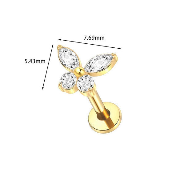 Wholesale Women's Titanium Alloy Heart Shape Inlaid Zircon Electroplated Butterfly Internal Tooth Screw Lip Nail Rod Cartilage Puncture Ear Bone Nail