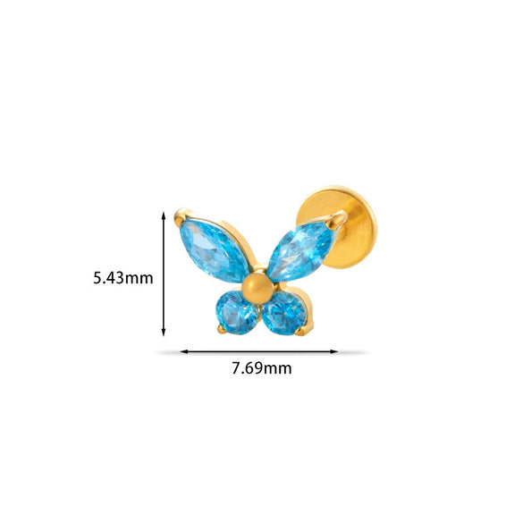 Wholesale Women's Titanium Alloy Heart Shape Inlaid Zircon Electroplated Butterfly Internal Tooth Screw Lip Nail Rod Cartilage Puncture Ear Bone Nail