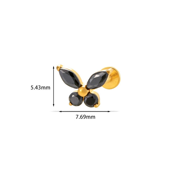 Wholesale Women's Titanium Alloy Heart Shape Inlaid Zircon Electroplated Butterfly Internal Tooth Screw Lip Nail Rod Cartilage Puncture Ear Bone Nail