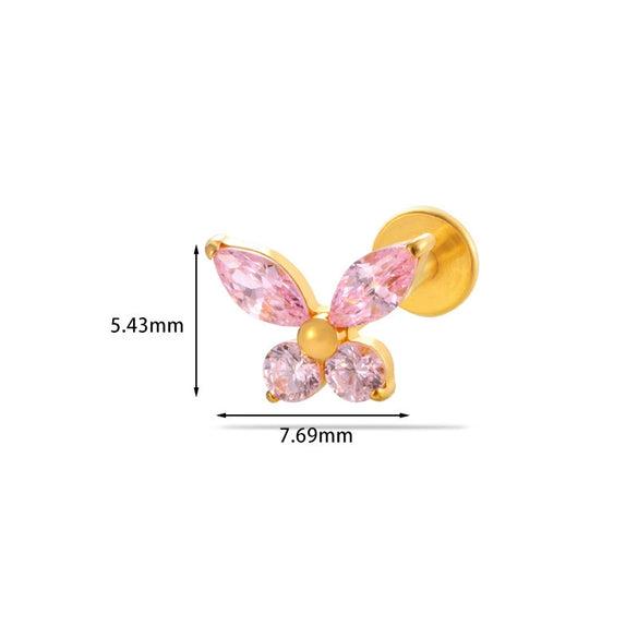 Wholesale Women's Titanium Alloy Heart Shape Inlaid Zircon Electroplated Butterfly Internal Tooth Screw Lip Nail Rod Cartilage Puncture Ear Bone Nail
