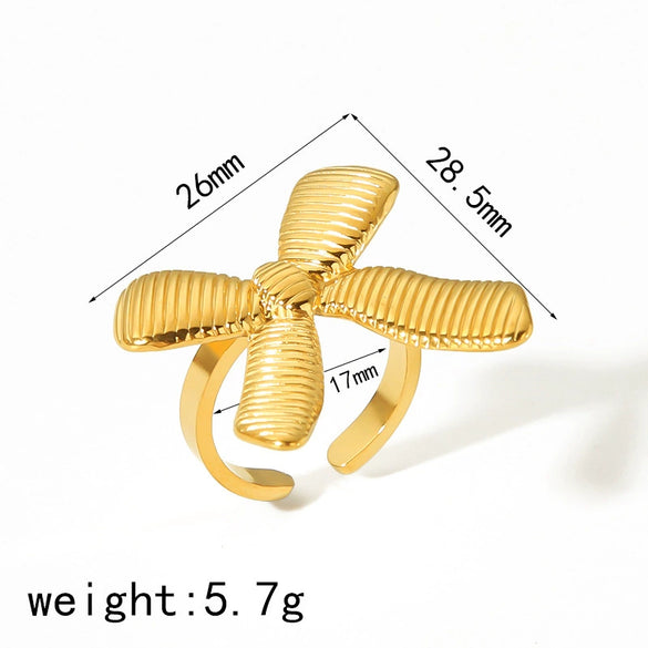 Wholesale Women's Titanium Bow Geometric Stainless Steel Opening Adjustable Ring With Electroplating