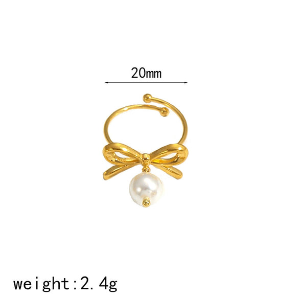 Wholesale Women's Titanium Bow Geometric Stainless Steel Opening Adjustable Ring With Electroplating
