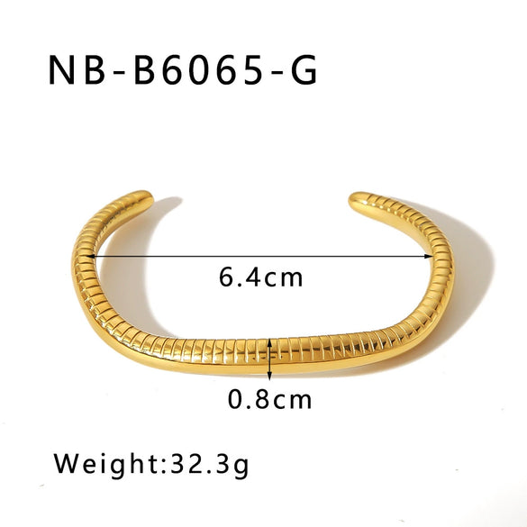 Wholesale Women's Titanium C Shaped Irregular Geometric Python Pattern Stainless Steel 18K Gold Plated Open Bracelet With Vacuum Plating In 18K Furnace