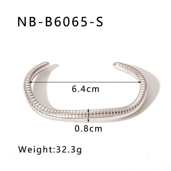 Wholesale Women's Titanium C Shaped Irregular Geometric Python Pattern Stainless Steel 18K Gold Plated Open Bracelet With Vacuum Plating In 18K Furnace
