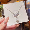 Wholesale Women's Titanium Steel And Copper Animal Zodiac Butterfly Zircon Pearl Pendant Necklace With Electroplating And Cross Chain