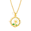 Wholesale Women's Titanium Steel And Copper Flower And Geometric Pattern Necklace With Microinlaid Zircon And 18K Gold Electroplated