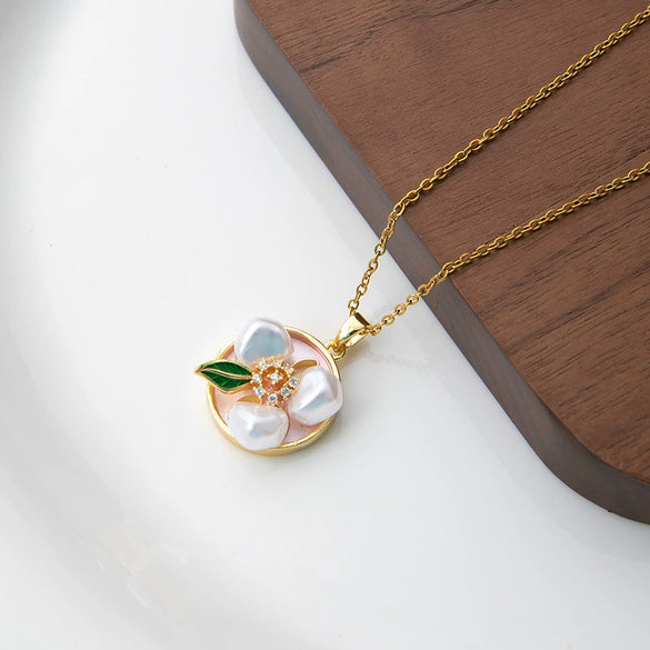 Wholesale Women's Titanium Steel And Copper Flower And Geometric Pattern Necklace With Microinlaid Zircon And 18K Gold Electroplated