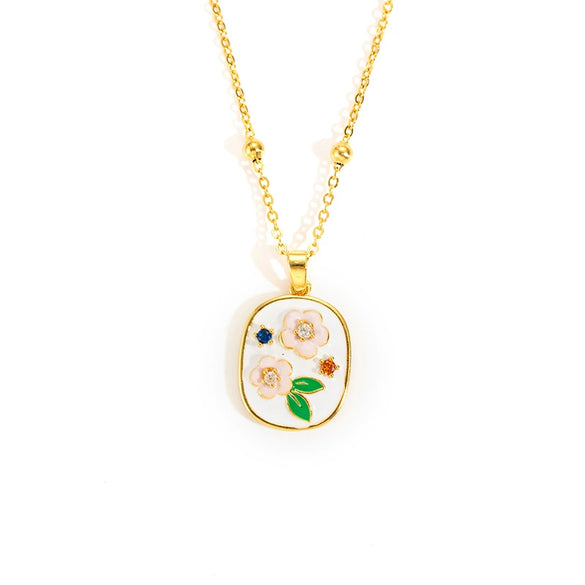 Wholesale Women's Titanium Steel And Copper Flower And Geometric Pattern Necklace With Microinlaid Zircon And 18K Gold Electroplated