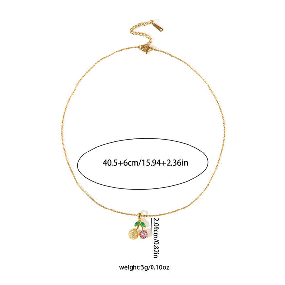 Wholesale Women's Titanium Steel And Copper Fruit Shaped Cherry Micro Inlaid Electroplated Clavicle Necklace