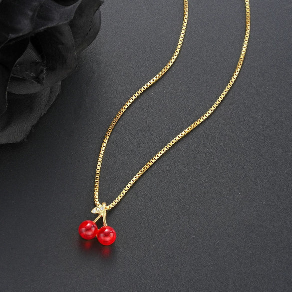 Wholesale Women's Titanium Steel And Copper Fruitshaped Pendant Necklace Set With Diamonds In Small Fresh Style