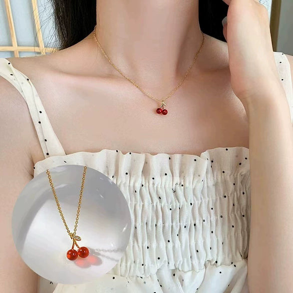Wholesale Women's Titanium Steel And Copper Fruitshaped Pendant Necklace Set With Diamonds In Small Fresh Style