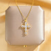 Wholesale Women's Titanium Steel And Copper Geometric Cross Pendant Necklace With Real Gold Electroplating And Inlaid Zircon And Diamonds