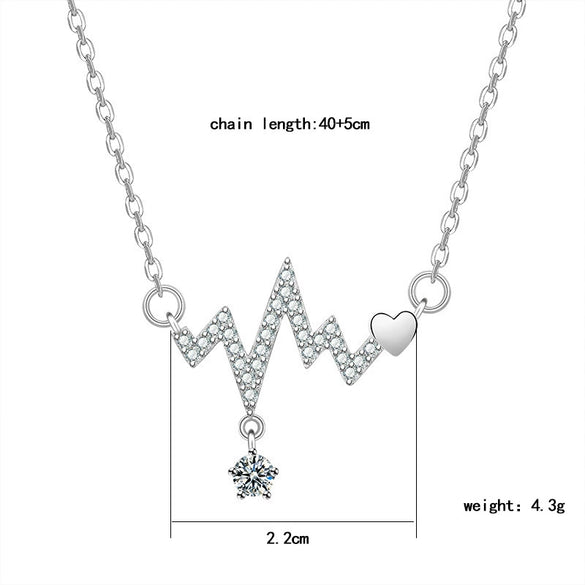 Wholesale Women's Titanium Steel And Copper Heart Electrocardiogram Geometric Pattern Diamond Set Necklace