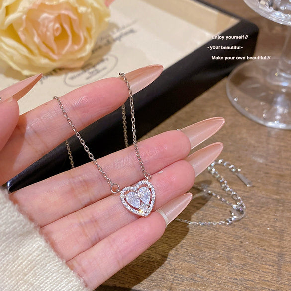 Wholesale Women's Titanium Steel And Copper Heart Shape Necklace Set With Zirconia Accessories