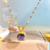 Wholesale Women's Titanium Steel And Copper Inlaid With Zircon Geometric Square And Letter Number Text Pendant Necklace With Water Wave Chain