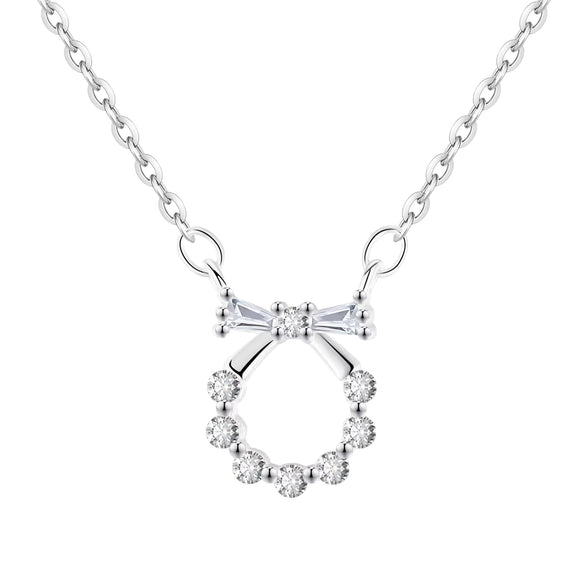 Wholesale Women's Titanium Steel And Copper Necklace With Diamond Design And Cross Chain Style Featuring A Zircon Bow Pendant