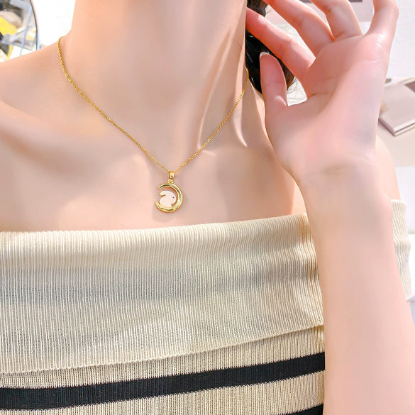 Wholesale Women's Titanium Steel And Copper Necklace With Geometric Bunny Pendant And Electroplating Treatment Light Luxury Style