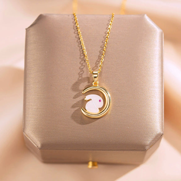 Wholesale Women's Titanium Steel And Copper Necklace With Geometric Bunny Pendant And Electroplating Treatment Light Luxury Style