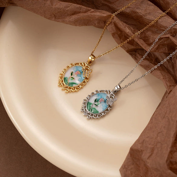 Wholesale Women's Titanium Steel And Copper Tulip Flower Shaped Light Luxury Electroplated Necklace