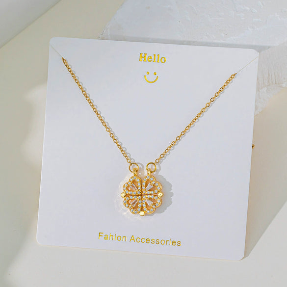 Wholesale Women's Titanium Steel And Copper Water Drop Cherry Pendant Clavicle Chain Jewelry With Flower And Geometric Pattern And Electroplating Process Sweet Style