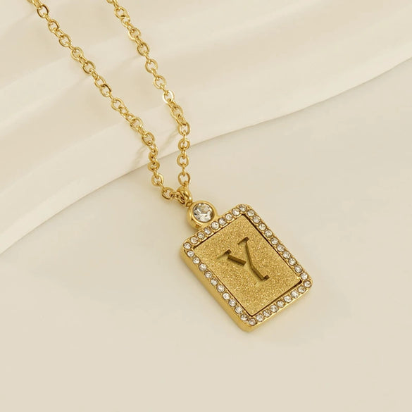 Wholesale Women's 316L Stainless Steel And 18K Gold Plated Diamond Letter Pendant Necklace With Cross Chain
