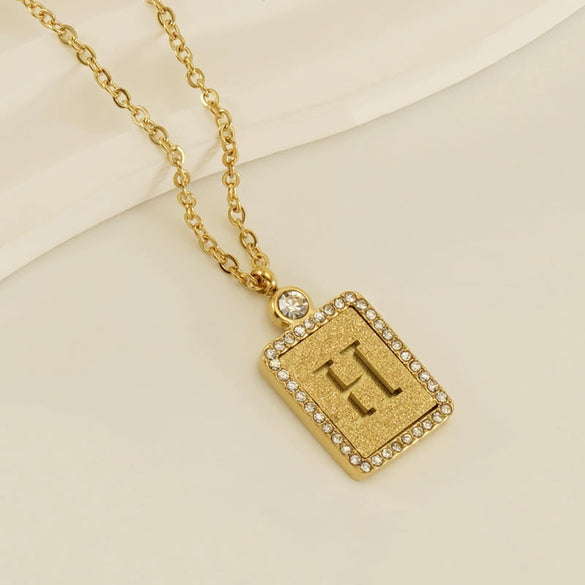 Wholesale Women's 316L Stainless Steel And 18K Gold Plated Diamond Letter Pendant Necklace With Cross Chain