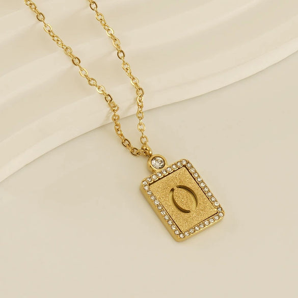 Wholesale Women's 316L Stainless Steel And 18K Gold Plated Diamond Letter Pendant Necklace With Cross Chain